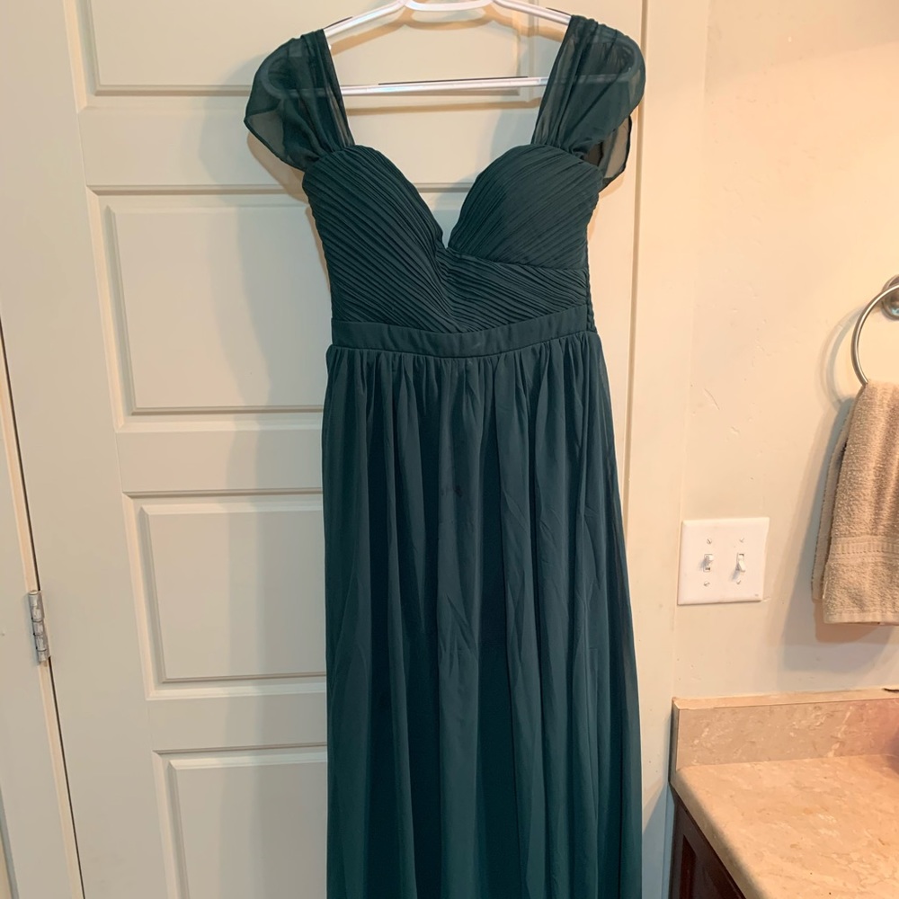 Forest green off the shoulder dress